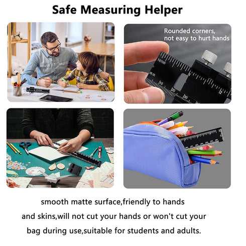 Precision Pocket Woodworking Ruler, 8 Inch Marking Measuring Ruler, Metal Construction Ruler with Slide Stops