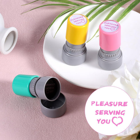 Gosknor 3 Pcs Pleasure Serving You Stamps, Self Ink Stamp Server Stamps for Checks Office Stationery Stamps for Service