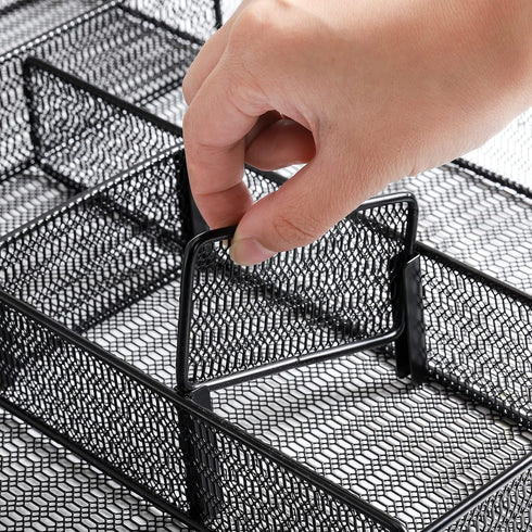 Hiceeden 2 Pack Mesh Metal Desk Drawer Organizer - 16.1"x12.2"x2" 6 Compartment Tray with Adjustable Dividers for