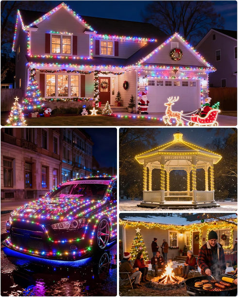66Ft 200LED 1800mAh 19 IP67 ICRGB Solar Rope Lights Outdoor, Christmas String Lights with Remote, Type C, Modes