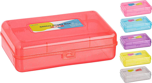 Enday Plastic Pencil Box with Snap Closure Lids, Small Utility Storage Case in Red (1 Pc)