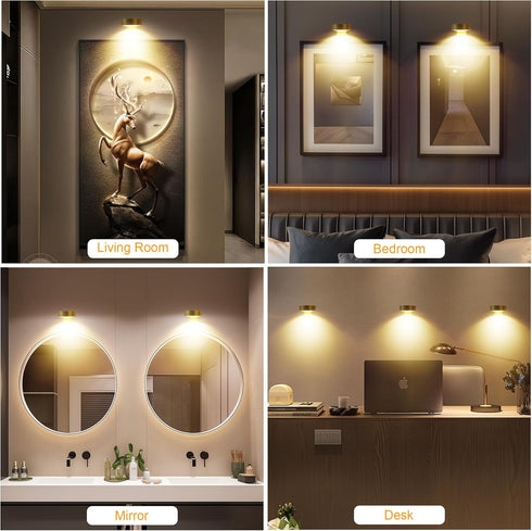 3Pcs Battery Operated Picture Light - Magnetic LED Art Display Light with Remote, Dimmable, Gold