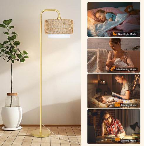3 Dimmable Bulb, PARTPHONER Gold Floor Lamp for Living Room, Farmhouse Tall Lamp with Color Temperatures Remote & Boho