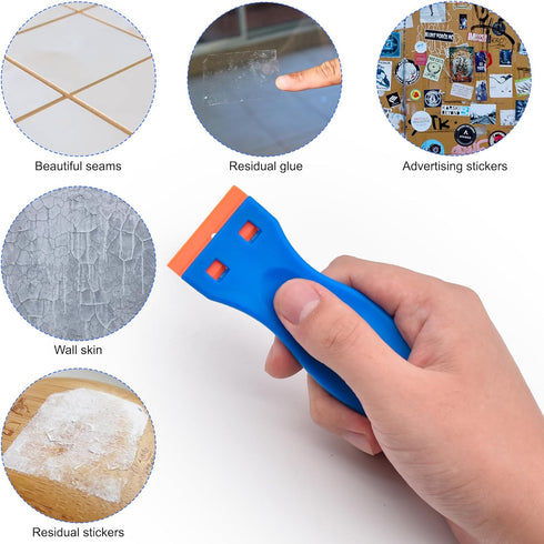 CADONO 4 120 Pcs Plastic Razor Blade Scraper and Pcs Blades, Remove Label Decal Tool,Forwithout Scratches Plastic Razor
