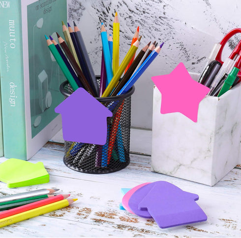 Outus 540 Sheets Star Sticky Notes, 3 x 3 Inch Heart Arrow Star Shaped Self Sticky Notes 6 Multi Colors for Reminders,