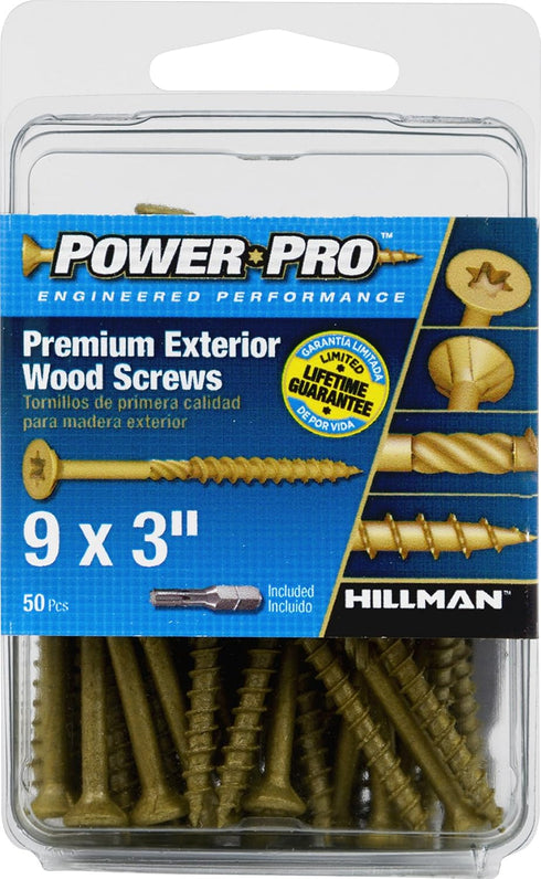 Power Pro 42482 Wood Screws, 9" x 3", Coarse Thread, Epoxy Coated, Outdoor Rust Resistant, Bronze, 50pcs Pack