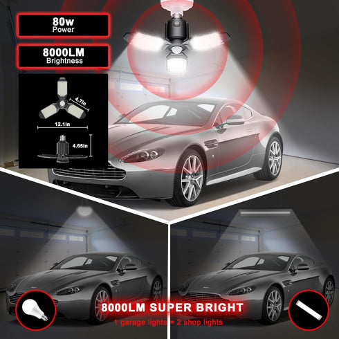 Motion Sensor Garage Light, 80W Indoor Deformable LED Light, 8000LM Motion Activated for Workshop, 1 Pack