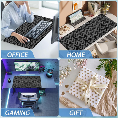 Japanese Waves Large Mouse Pad, Anime Gaming Extended Mat Desk Pad, 3mm Thick Long Non-Slip Rubber Base (31.5 x 11.8