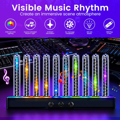 (E2-Rechargeable) Audio Visualizer Gadget Rechargeable RGB Sound Activated Light Bar, Music Spectrum Analyzer Display