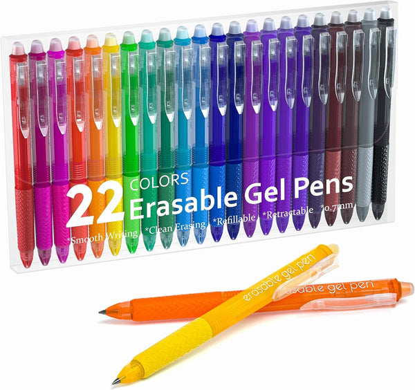 Erasable Gel Pens, 22 Colors Lineon Retractable Fine Point Pens, Assorted Inks for Drawing, Writing, Planner