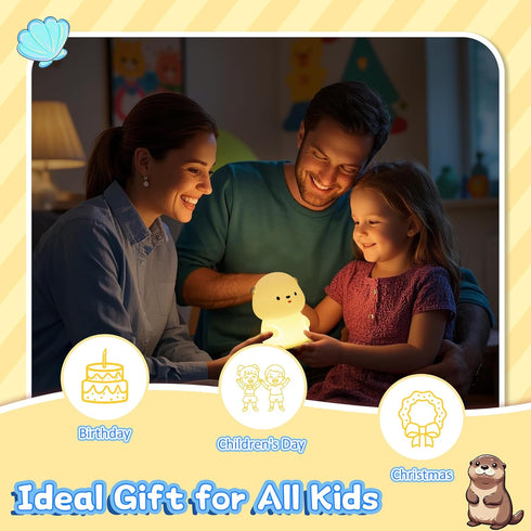 7 Dimmable Attivolife Otter Night Light for Kids, Cute Sea Otter Silicone Lamp, Protable Nursery Table Lamp with Color