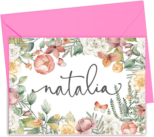 Designing Moments Personalized Note Cards and Envelope Set, FOLDED Floral Stationery for Her, Women's