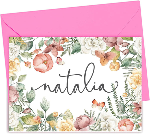 Designing Moments Personalized Note Cards and Envelope Set, FOLDED Floral Stationery for Her, Women's