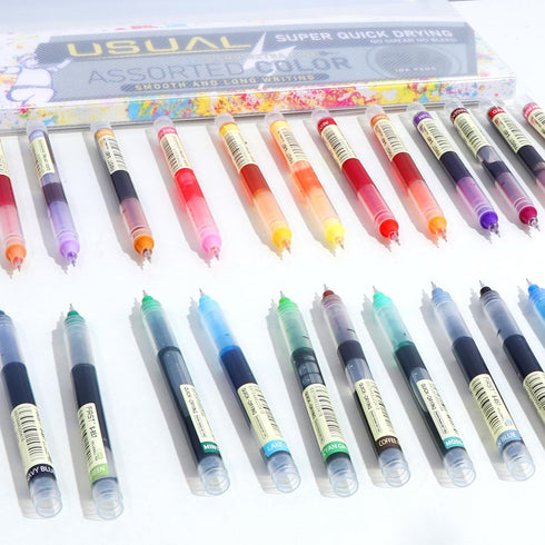 Liquid Ink Rolling Ball Stick Pens, 24-Pack, Extra Fine Point 0.5mm Rollerball Pens for Writing