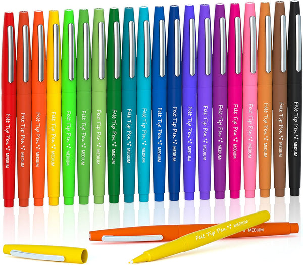 Lelix 20 Colors Felt Tip Pens - Medium Point Assorted Colors for Journaling, Writing, Note Taking