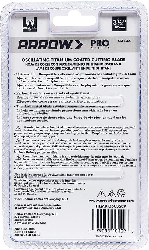 Arrow OSC35CA Titanium Coated Bi-Metal Oscillating Tool Radial Saw Blade - 3-1/2 Inch for Woodworking, Drywall, PVC,