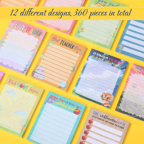 Teacher 12 Pcs Notepad Sets, Lined Notepads for Teacher Appreciation, Memo Notepads with Colored Sticky Notes