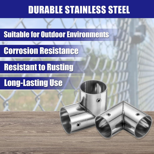 2Pcs 90 2 1" uxcell Degree Structural Pipe Connectors Way End Rails Clamp with Wrench Stainless Steel Corner Pipe