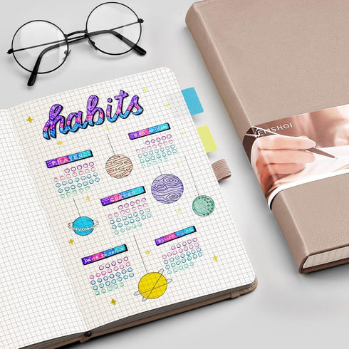 EMSHOI Graph Paper Notebook - 256 Pages, A5 Graph Notebook, Hard Cover, 120gsm Thick Paper, 5.75" x 8.38"-Khaki