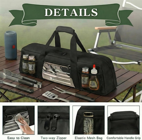 Chrysoippotis (22" L6.5" W7.2" Grill Utensil Storage Bag, Large Grill Tool Storage Caddy with Pockets, BBQ Outdoor Tool