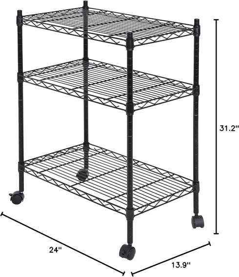 3-Shelf (3-Shelf) Shelving Storage Unit Adjustable Heavy Duty Metal Shelf with Wheels Casters for Laundry Office Garage