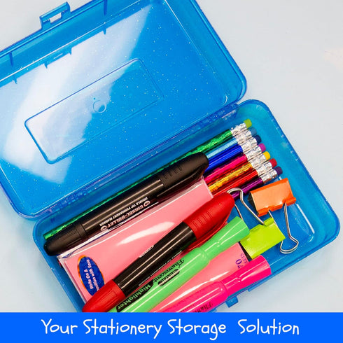BAZIC 4-Pack Plastic Pencil Case Utility Storage Box, Multi-Purpose Organizer for Pens Pencils, Glitter Bright Color
