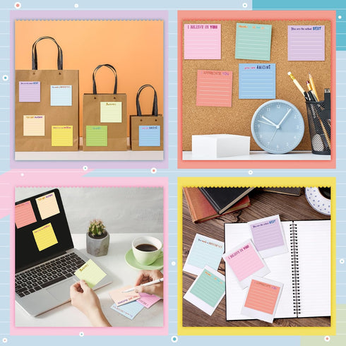 Yinder 24 Pcs Inspirational Sticky Notes with Lines, Cute Motivational Sticky Note Pad, 3 x 3'' (Light Color)