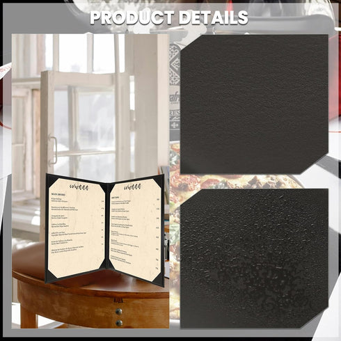 IVWNNN 8.5'' 11'' 6 Pack x Menu Covers Black PU Leather Menu Holders Book Style with Angled Corners Double View Menu