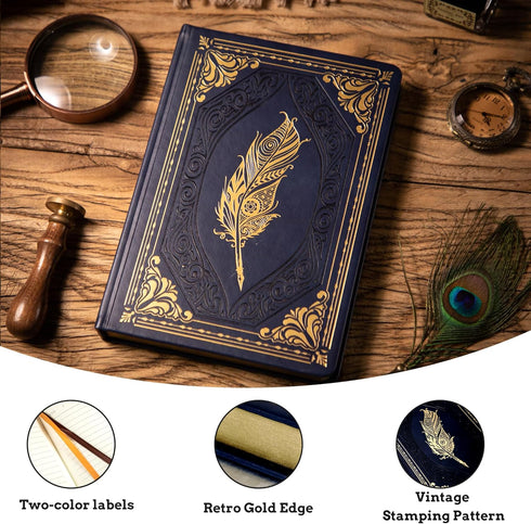 CAGIE 320 Pages Thick Hardcover Journaling Notebooks - Vintage Leather Journal for Writing (5.7" x 8.3", Blue)