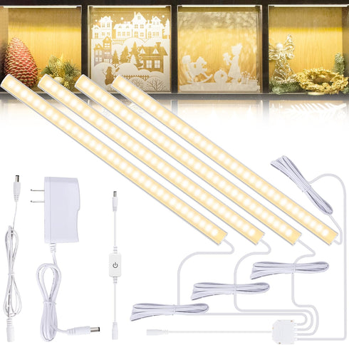 JUSJUBR 4PCS x 12inch Display Cabinet Lights Warm White, Dimmable LED Shelf