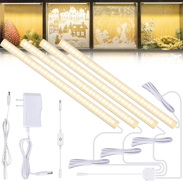 JUSJUBR 4PCS x 12inch Display Cabinet Lights Warm White, Dimmable LED Shelf