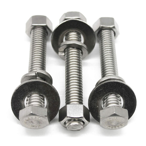 (10 Sets) 1/4-20x2 Stainless Steel Hex Head Screws, Bolts, Nuts, Flat & Lock Washers, 18-8 (304) S/S, Fully Threaded by