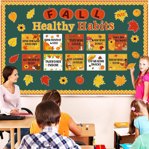 Fall Healthy Habits Bulletin Board Decorations Set - Autumn Classroom Decor for Thanksgiving