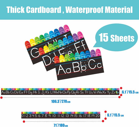 Set, 15 26 0-20 Alphabet Bulletin Board PCS Crayon Die-Cut ABC Wall Decorations Upper & Lower Case Letters Plus Numbers
