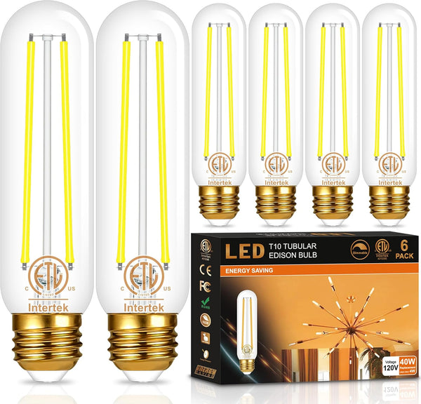 hansang T10 LED Bulb for Chandelier, E26 Base, 5000K Daylight, 40 Watt Equivalent, Dimmable, 6 Pack, 400LM