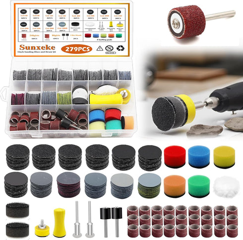 279PCS 1Inch Sanding Discs and Drum for Dremel Tool Accessories,60-10000 Grit Hook