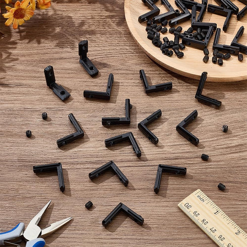 30Pcs AHANDMAKER Black L Bracket Right Angle Corner Bracket with Screws, Heavy Duty Hardware Connectors for Wood
