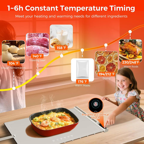 BROBIG 248,Electric 8-Level Food Warming Mat | Max Temp Warming Tray with Timer and Adjustable,Fast Full-Surface