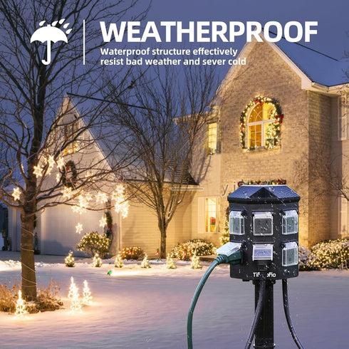 Tiffcofio 100FT 6FT 6 Outdoor Power Stake Timer, Remote Control, Dusk to Dawn Christmas Light Timer, Extension Cord