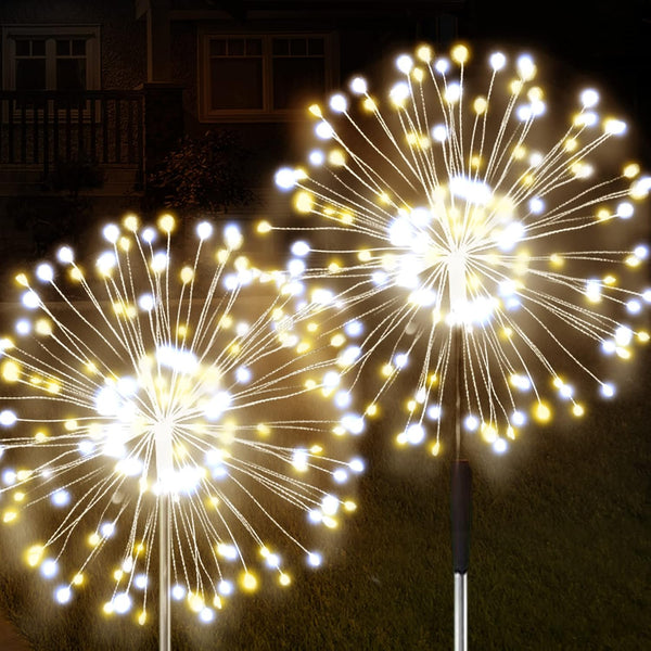 JJGoo Solar Firework Lights, 2 Pack 120 LEDs, Waterproof Outdoor Solar Lights with 2 Lighting Modes for Party Decor