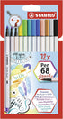 STABILO Premium Fibre-Tip Pen with Brush Tip, Pack of 12, Assorted Colours