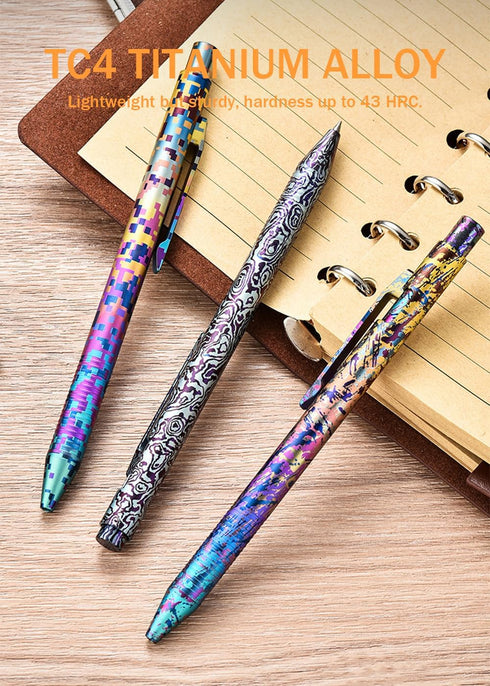 5 Origin-Joy Colorful Titanium Alloy Bolt Action Pen, Slim Lightweight EDC Pocket Tactical Pen, Portable Signature Pen