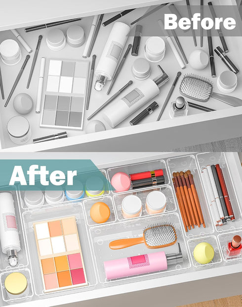 55Pcs Set, 4size Clear Plastic Drawer Organizers makeup drawer organizer trays