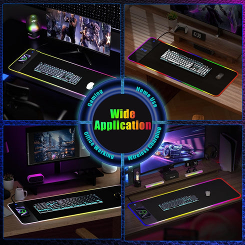 RGB Gaming Mouse Pad with 15W Wireless Charging - Extra Large LED Mousepad, Ergonomic Design