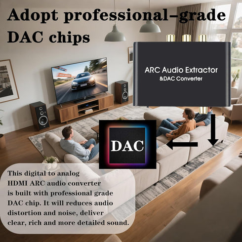 3.5mm 192Khz PS4+/TV/AMP/Soundbar HDMI ARC Audio Extractor, Optical to RCA DAC (Digital to Analog) Convertor
