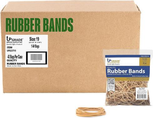Upgrade Office Supply UPG23719 Rubber Bands, Size #19 (3-1/2" x 1/16"), 1/4 lb. Bag, Natural Crepe