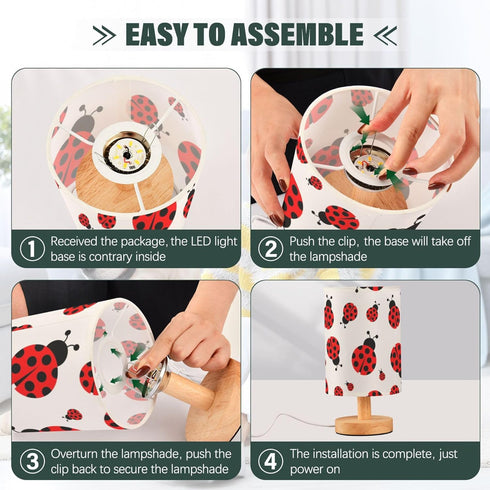 Qilmy Ladybug Bedside Table Lamp with LED Light Included, Button Switch Control for Bedroom Nightstand Lamp with USB