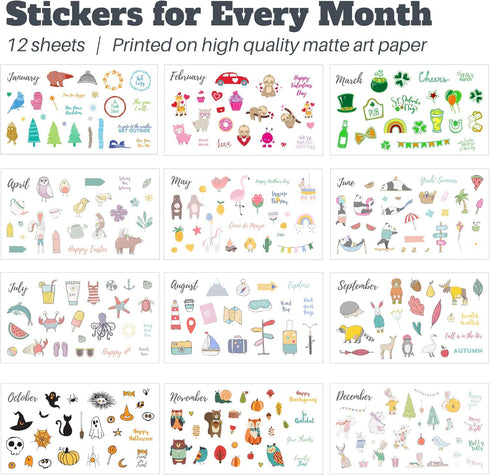 Seasons & Holidays Planner Stickers & Stencils, 22 Sheets Cute Stickers and 6 Stencils for Journals Scrapbooks