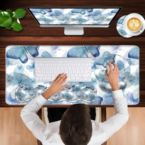Mouse Pad - Large Pink Desk Mat, 4in1 XXL Mousepad + Keyboard Wrist Rest + Coaster Set for Home Office