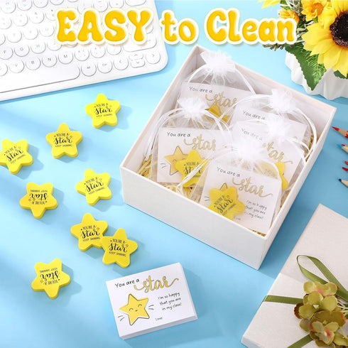 Spakon Christmas Inspirational Gift for Kids, Motivational Star Shaped Erasers and Cards with Organza Bags